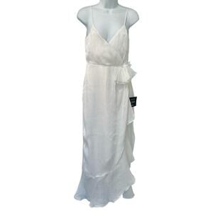 Lulus White Captivated Beauty Satin Ruffle Dress Bridal Wedding size S NEW Tags